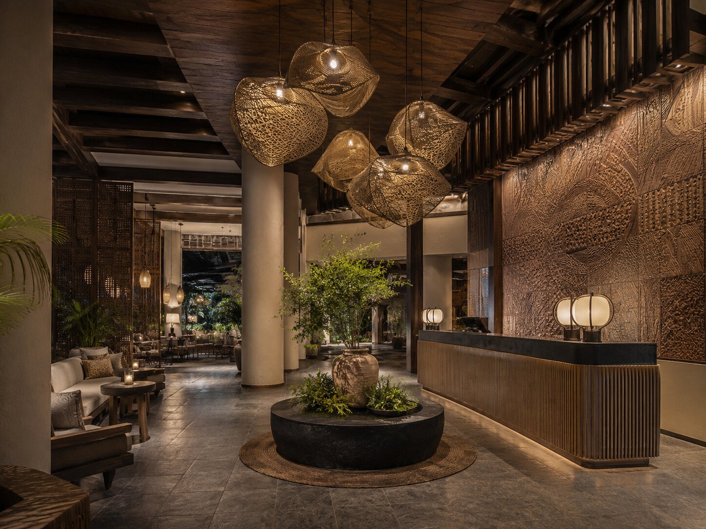 Tư vấn concept khách sạn/resort: Bước đi chiến lược để tạo dấu ấn khác biệt 4 Sảnh đón khách mang đậm bản sắc thiết kế là một trong những yếu tố quan trọng giúp khách sạn tạo ấn tượng ngay từ điểm chạm đầu tiên