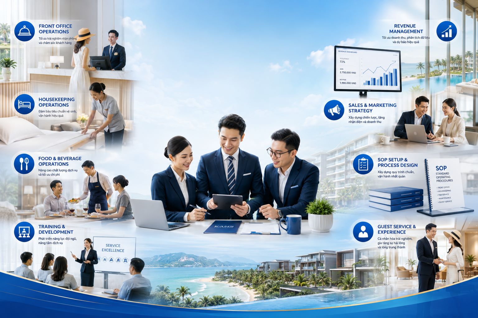 Kans Hospitality Cung Cấp Dịch Vụ Vận Hành Khách Sạn/Resort Chuyên Nghiệp Nhất 2026 2 Những hạng mục ở dịch vụ vận hành khách sạn/resort của KANS Hospitality