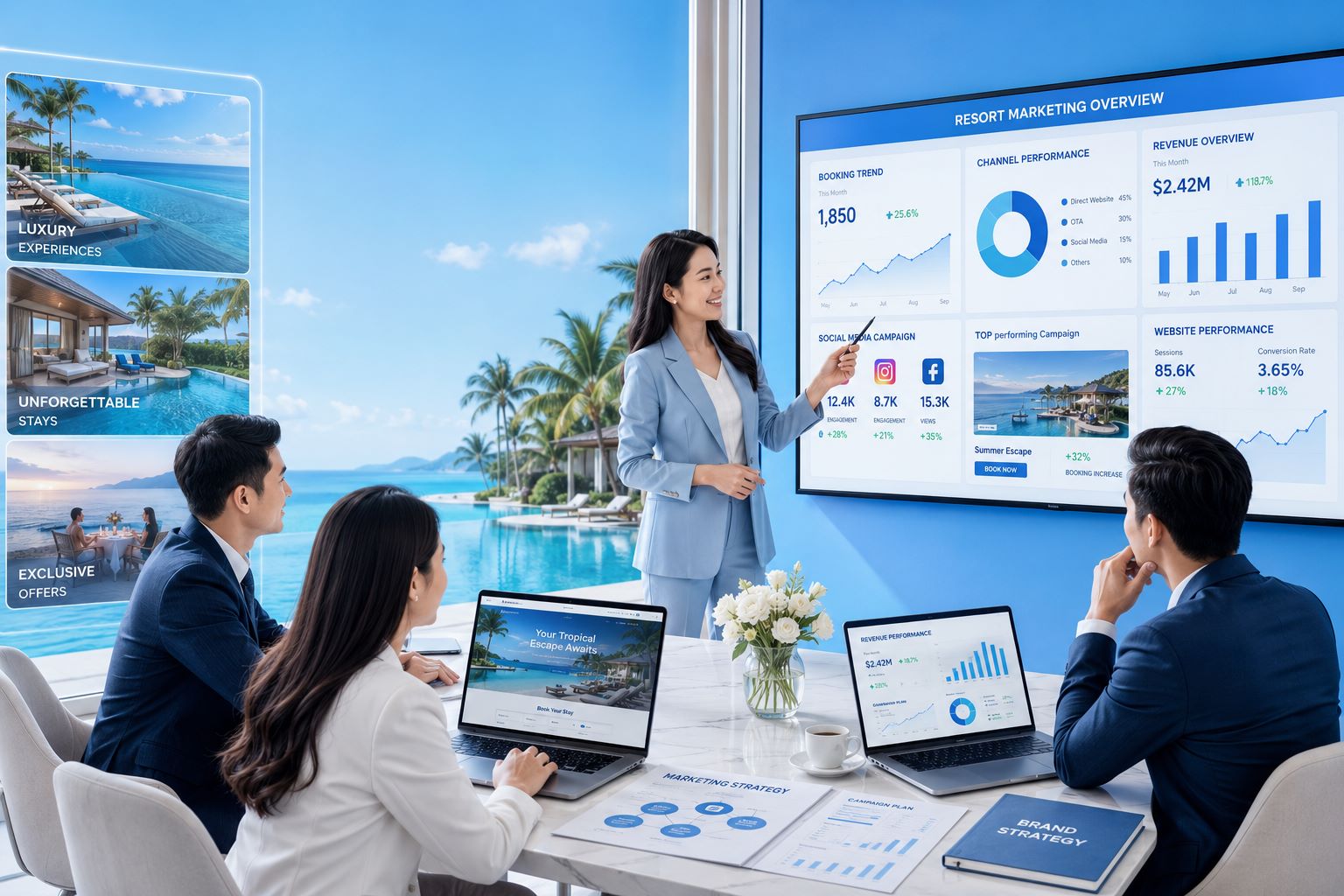 Kans Hospitality Cung Cấp Dịch Vụ Vận Hành Khách Sạn/Resort Chuyên Nghiệp Nhất 2026 5 Tối ưu hệ thống bán phòng, xây dựng thương hiệu và gia tăng doanh thu