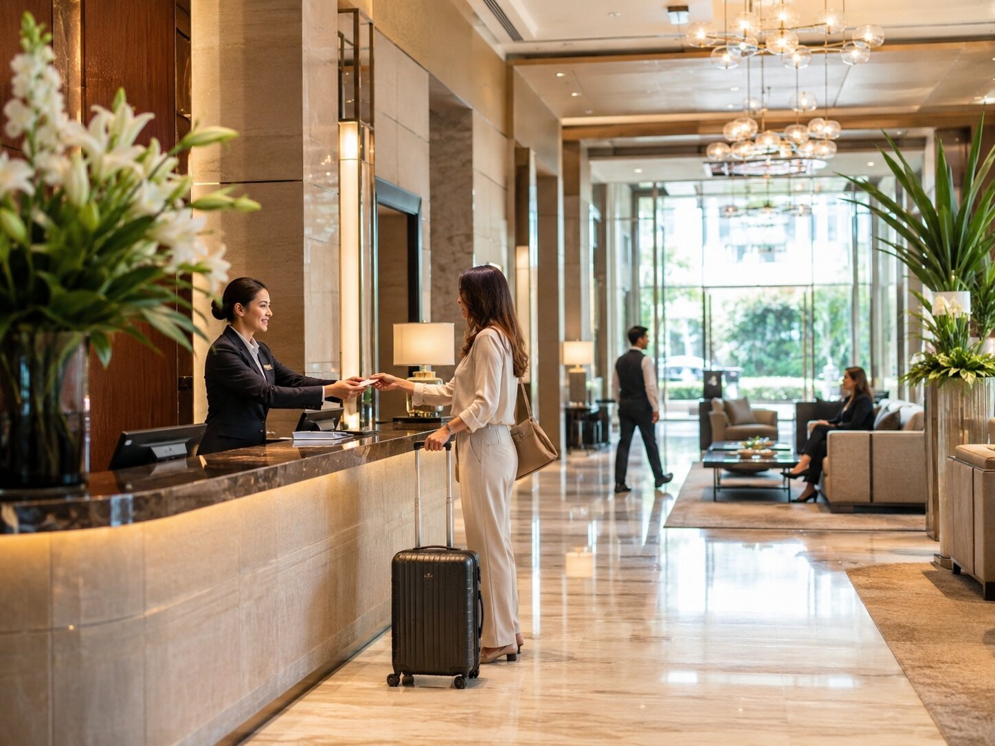 Giải pháp Tư vấn quản lý khách sạn giúp tối ưu doanh thu và vận hành bền vững 1 Không gian sảnh khách sạn được vận hành theo tiêu chuẩn dịch vụ chuyên nghiệp