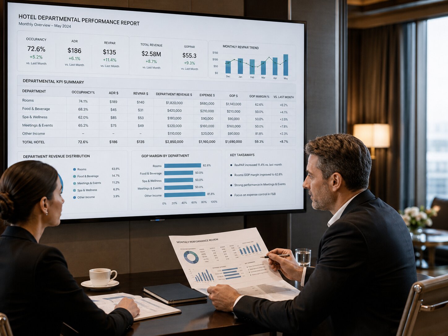 Tư vấn hệ thống KPIs khách sạn: Giải pháp quản trị doanh thu, nhân sự và vận hành hiệu quả 5 Bộ phận kinh doanh khách sạn theo dõi KPIs về doanh thu, tỷ lệ lấp đầy và hiệu quả từng kênh bán