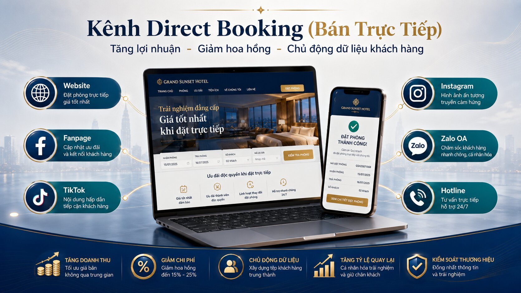 Tư vấn các kênh bán hàng ngành khách sạn hiệu quả: Xây dựng hệ thống phân phối tối ưu doanh thu 4 Direct Booking giúp khách sạn giảm chi phí hoa hồng và chủ động dữ liệu khách hàng