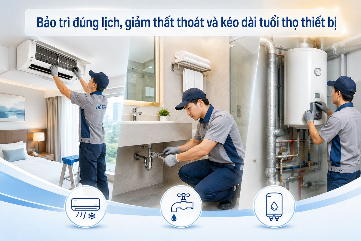 Tối Ưu Hóa Định Mức Điện Nước Khách Sạn Hiệu Quả Cùng Kans Hospitality 3 Bảo trì đúng lịch, giảm thất thoát và kéo dài tuổi thọ thiết bị