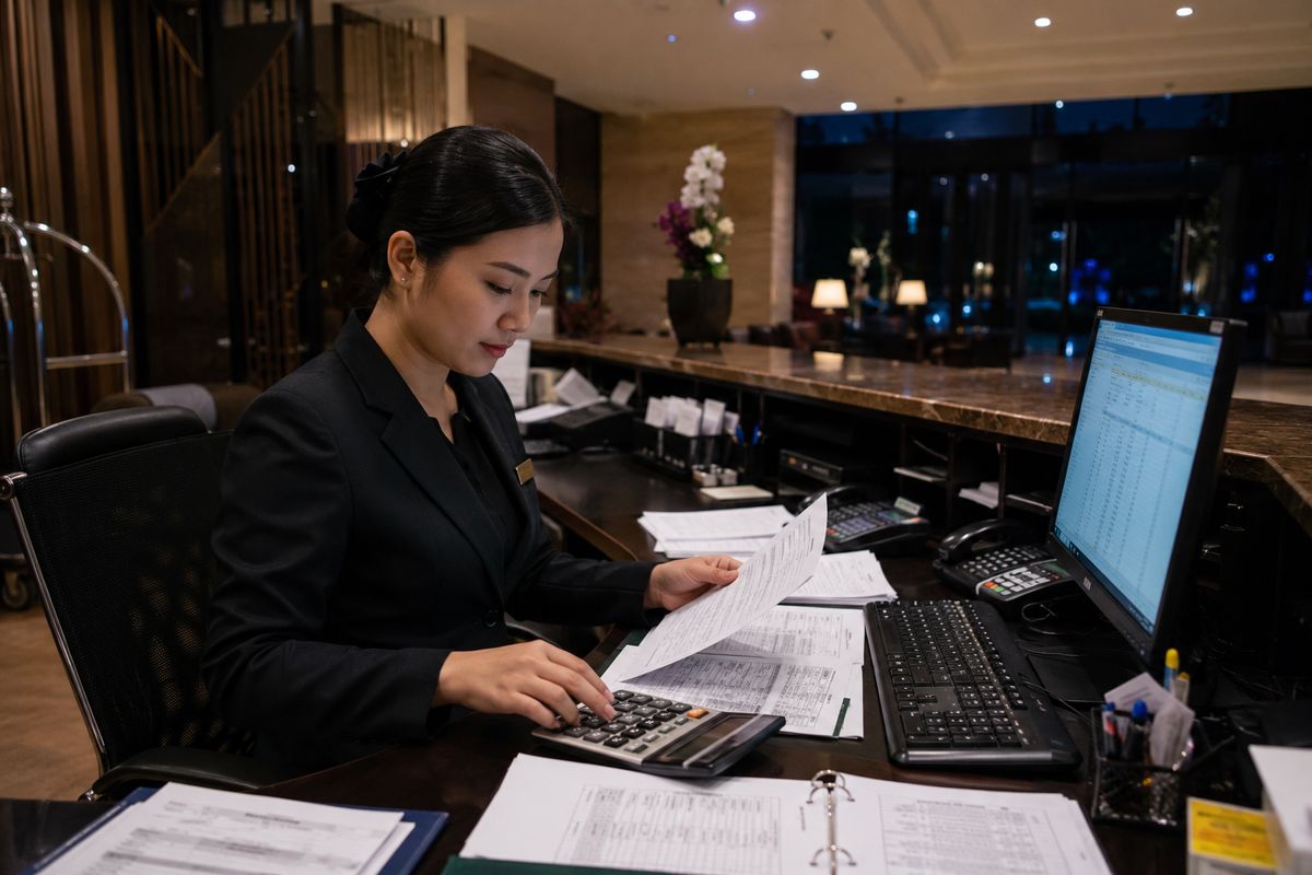 Tối ưu hóa Reception Checklist giúp lễ tân vận hành chính xác 4 Ca đêm bảo đảm số liệu doanh thu chính xác trước khi hoàn tất Night Audit